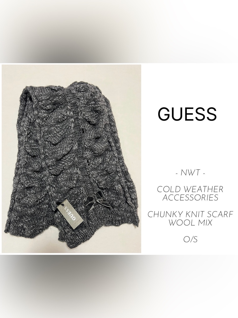 GUESS - NWT - GREY MOHAIR / WOOL MIX CHUNKY KNIT SCARF